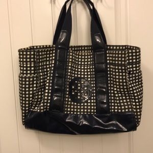 Tory Burch Navy and White Beach Bag
